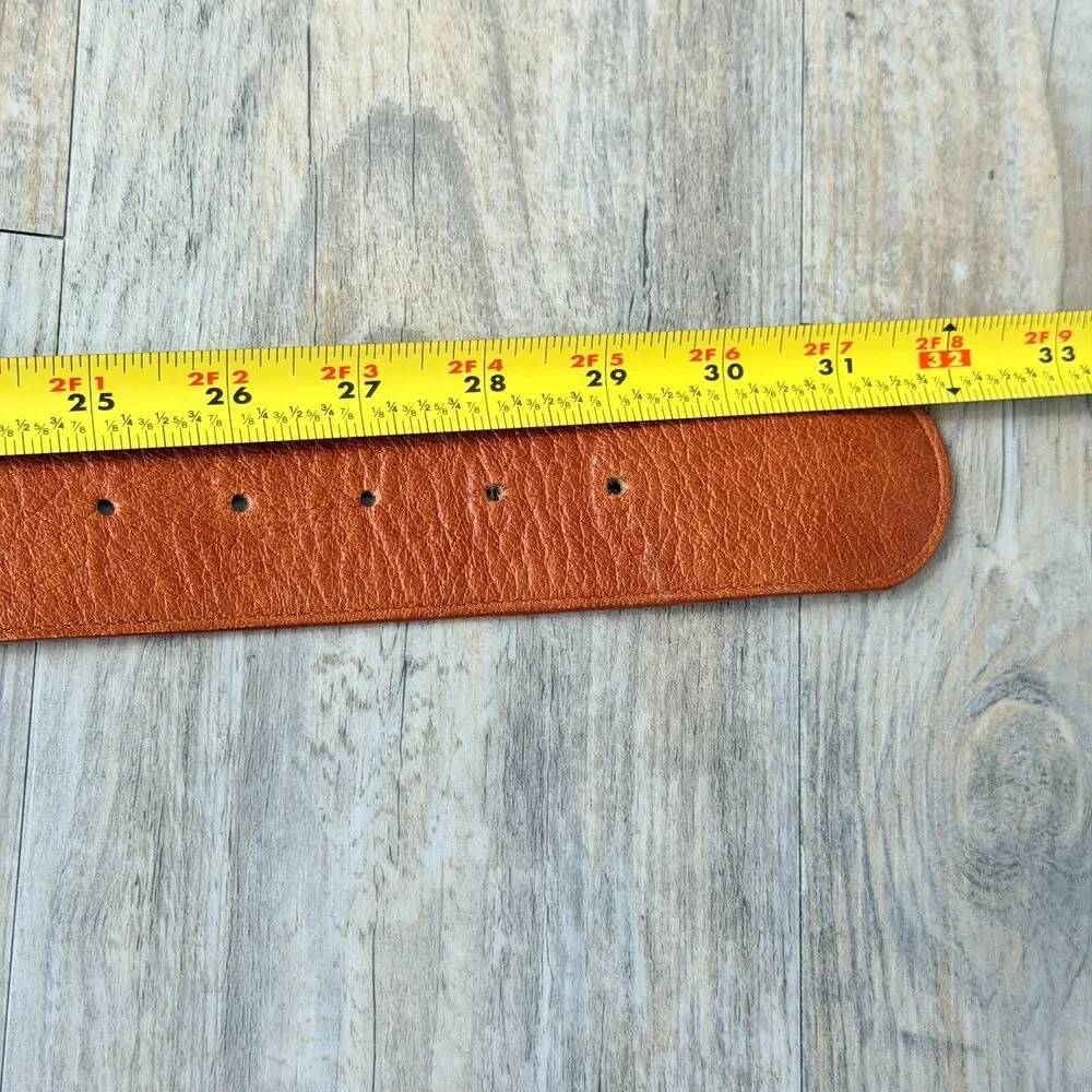 Vintage Genuine Leather Belt USA Made Brown Tortoise Buckle Size 27 Lands End